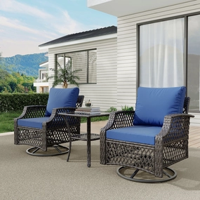 HOMREST 3 Piece Outdoor Swivel Chair Set, Patio Furniture Conversation Set for Deck, Yard, Garden, Poolside(Navy Blue)outdoor patio furniture set