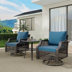 HOMREST 3 Piece Outdoor Swivel Chair Set, Patio Furniture Conversation Set for Deck, Yard, Garden, Poolside(Turquoise)outdoor patio furniture set
