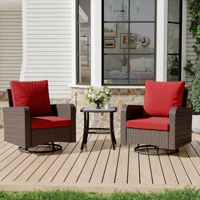 HOMREST 3 Piece Outdoor Swivel Chairs - Wicker Patio Bistro Table and Chairs Set, Wine Redoutdoor patio furniture set