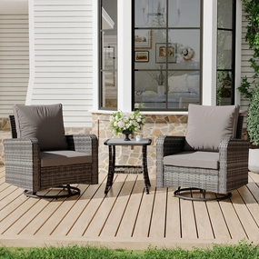 HOMREST 3 Piece Outdoor Swivel Chairs -All Weather Wicker Patio Bistro Table and Chairs Set, Greyoutdoor patio furniture set