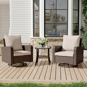 HOMREST 3 Piece Outdoor Swivel Chairs -All Weather Wicker Patio Bistro Table and Chairs Set, Khakioutdoor patio furniture set