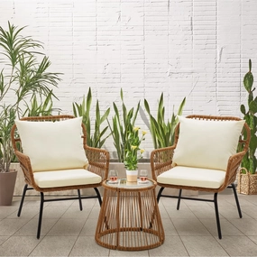 HOMREST 3-Piece Outdoor Wicker Bistro Set with Glass Topoutdoor patio furniture set