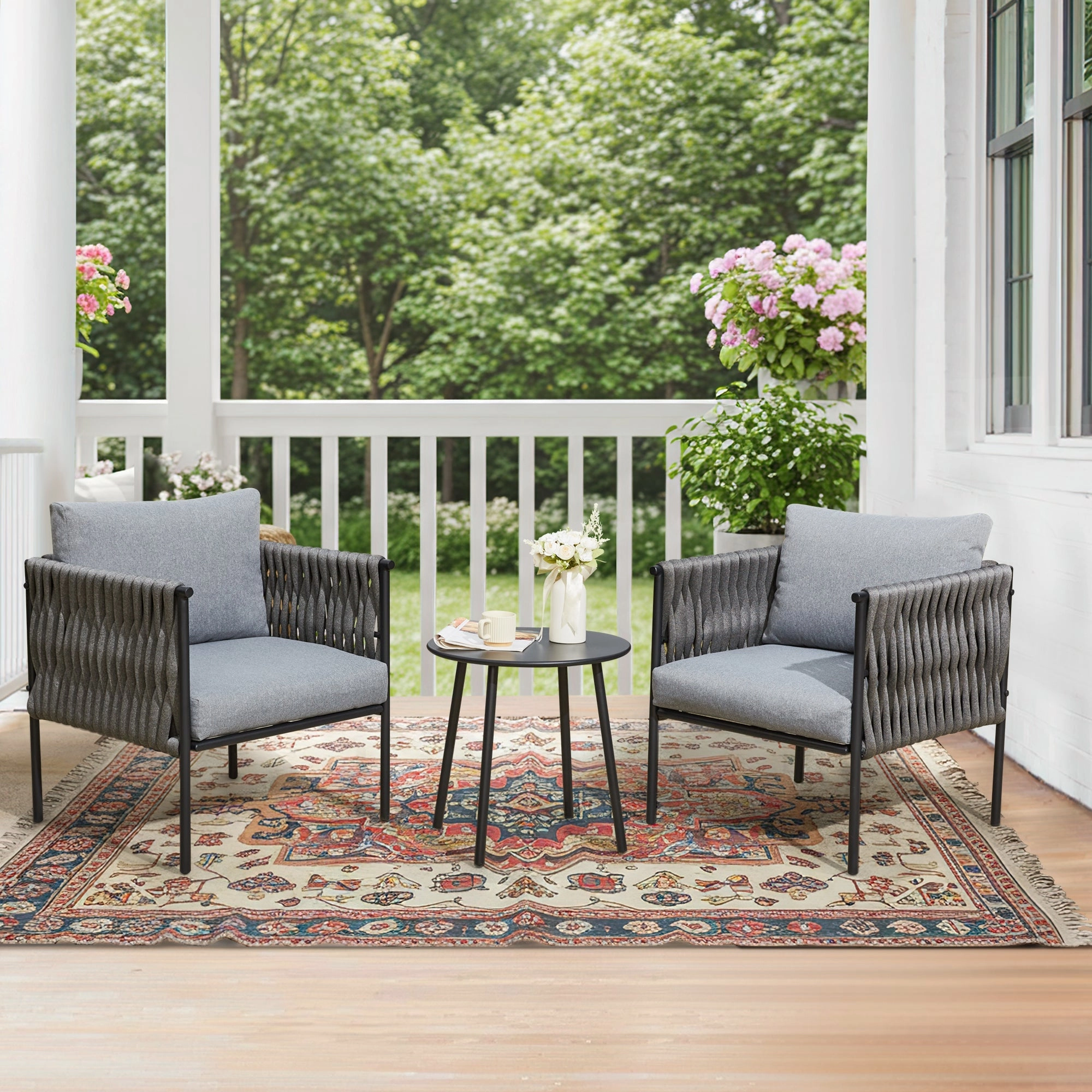 HOMREST 3-Piece Patio Bistro Set, Modern Outdoor Furniture, Earth Black & Starry Sky Gray