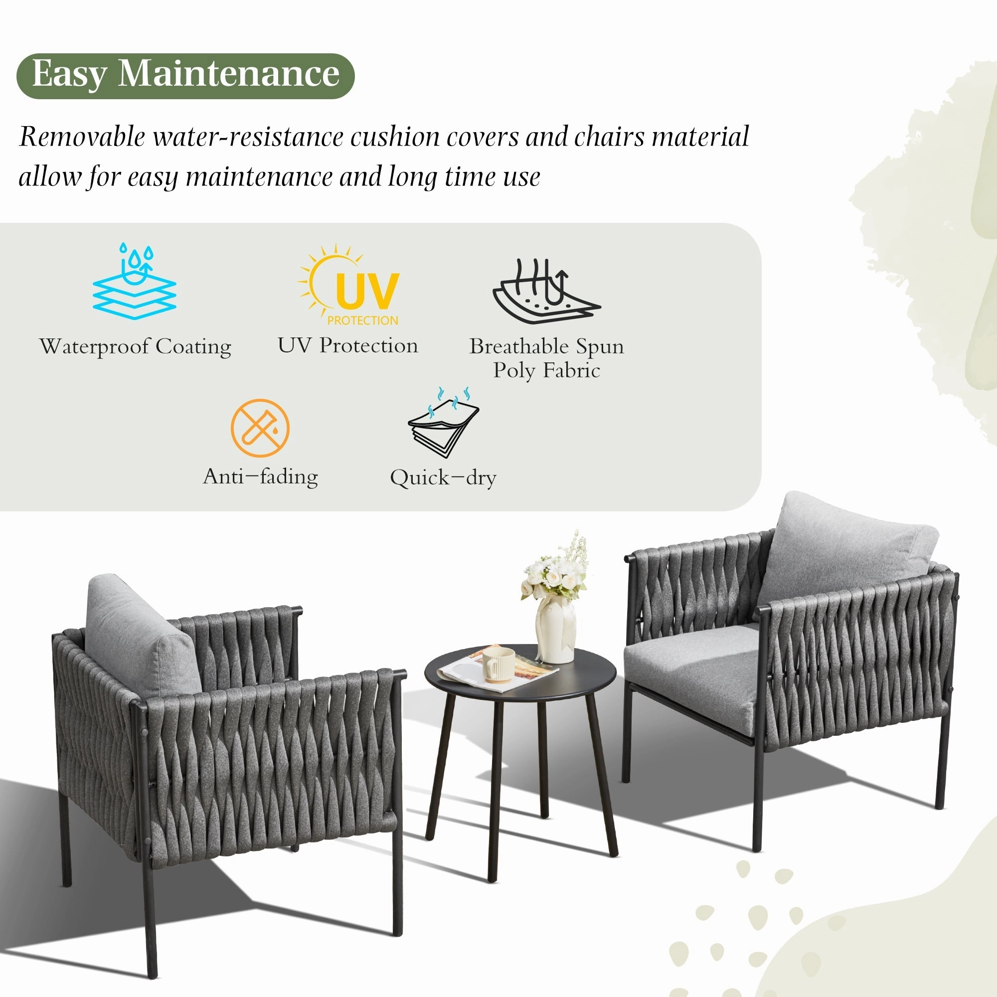 HOMREST 3-Piece Patio Bistro Set, Modern Outdoor Furniture, Earth Black & Starry Sky Gray