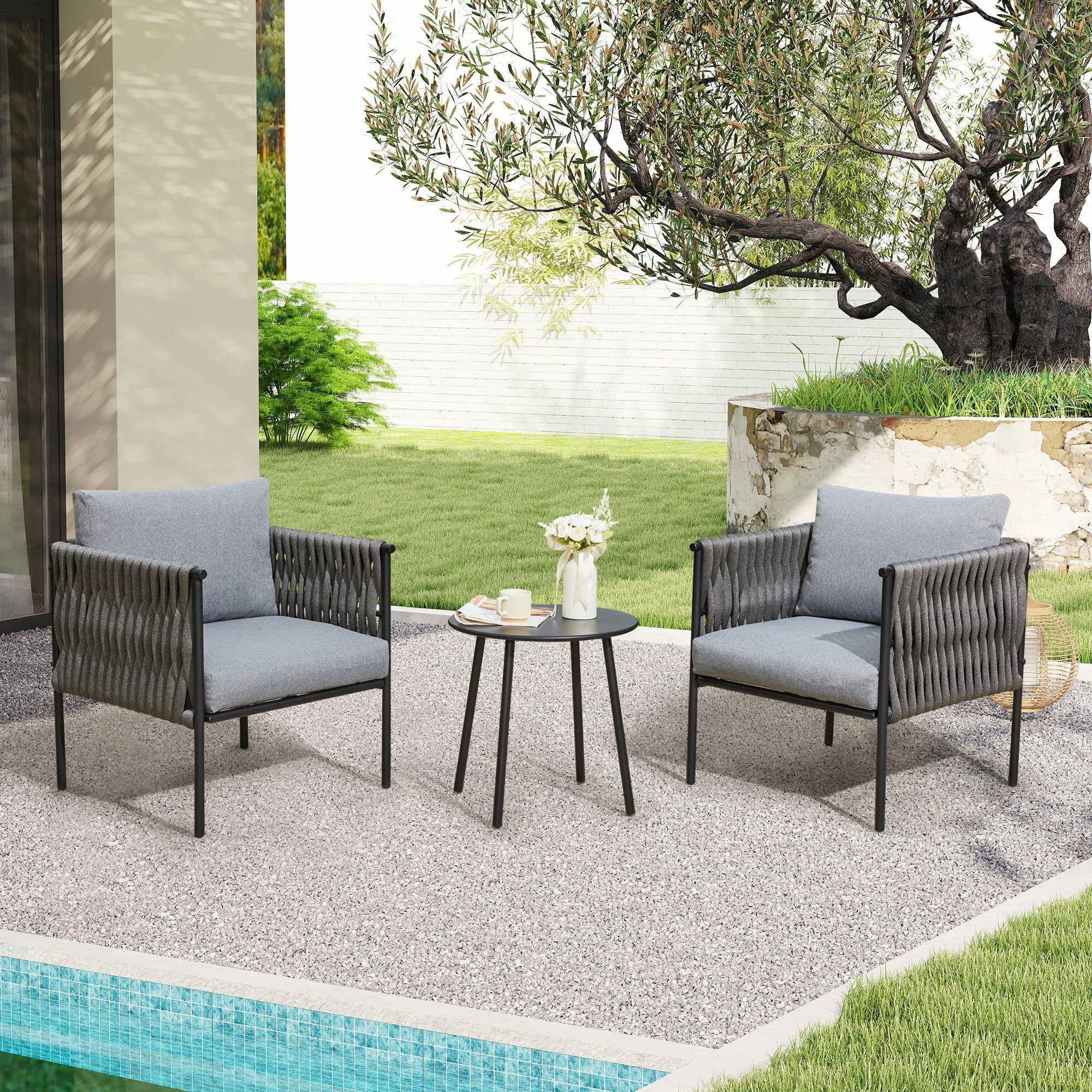 HOMREST 3-Piece Patio Bistro Set, Modern Outdoor Furniture, Earth Black & Starry Sky Gray