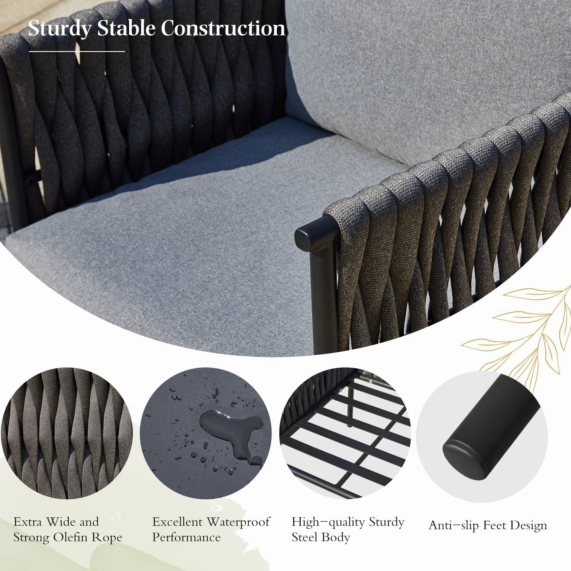 HOMREST 3-Piece Patio Bistro Set, Modern Outdoor Furniture, Earth Black & Starry Sky Gray