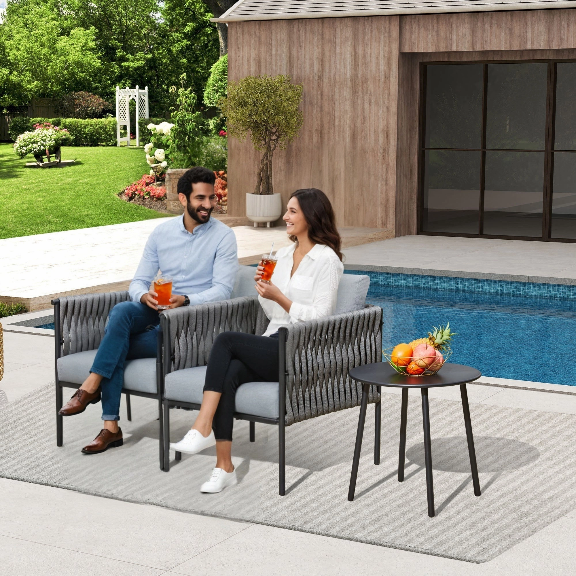 HOMREST 3-Piece Patio Bistro Set, Modern Outdoor Furniture, Earth Black & Starry Sky Gray