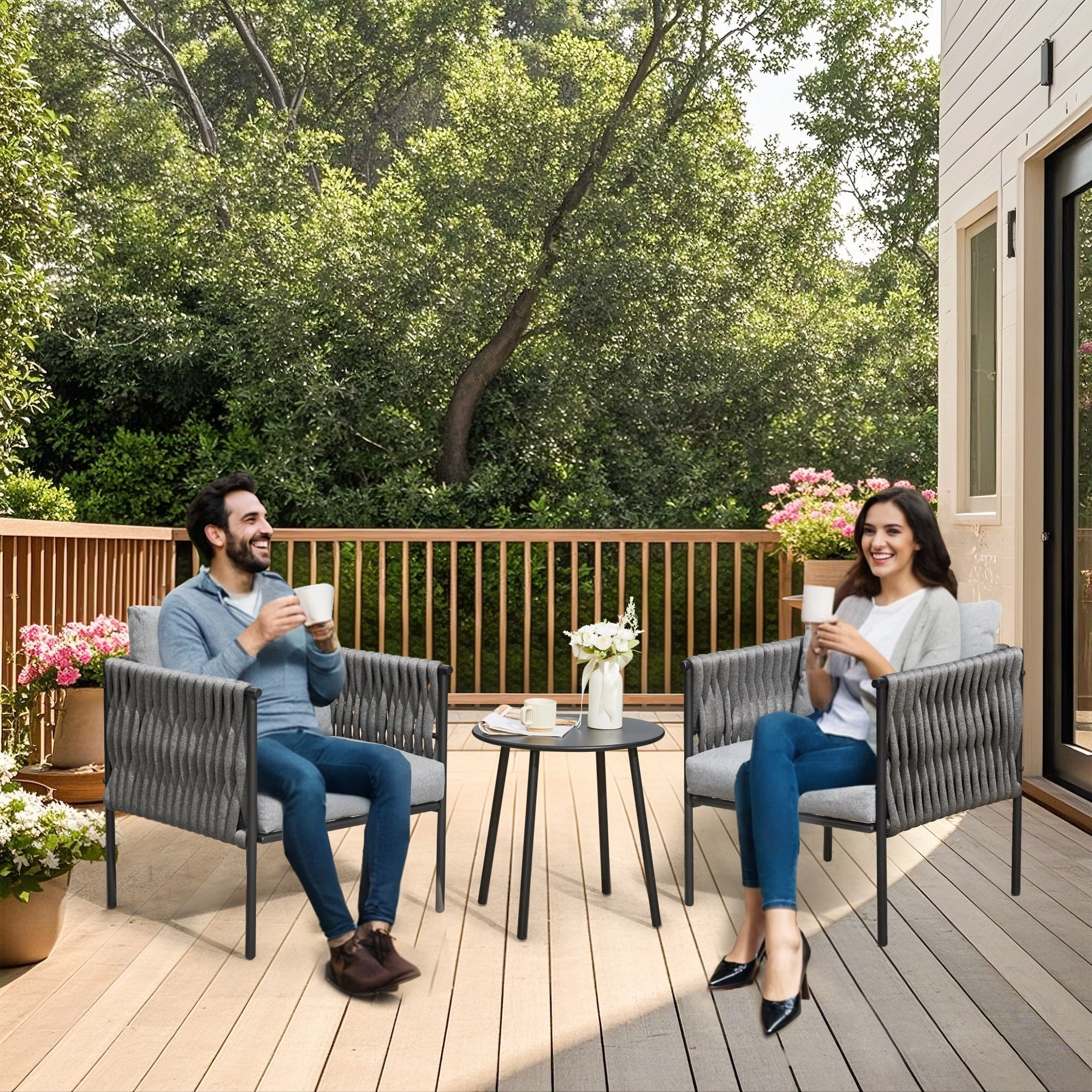 HOMREST 3-Piece Patio Bistro Set, Modern Outdoor Furniture, Earth Black & Starry Sky Gray