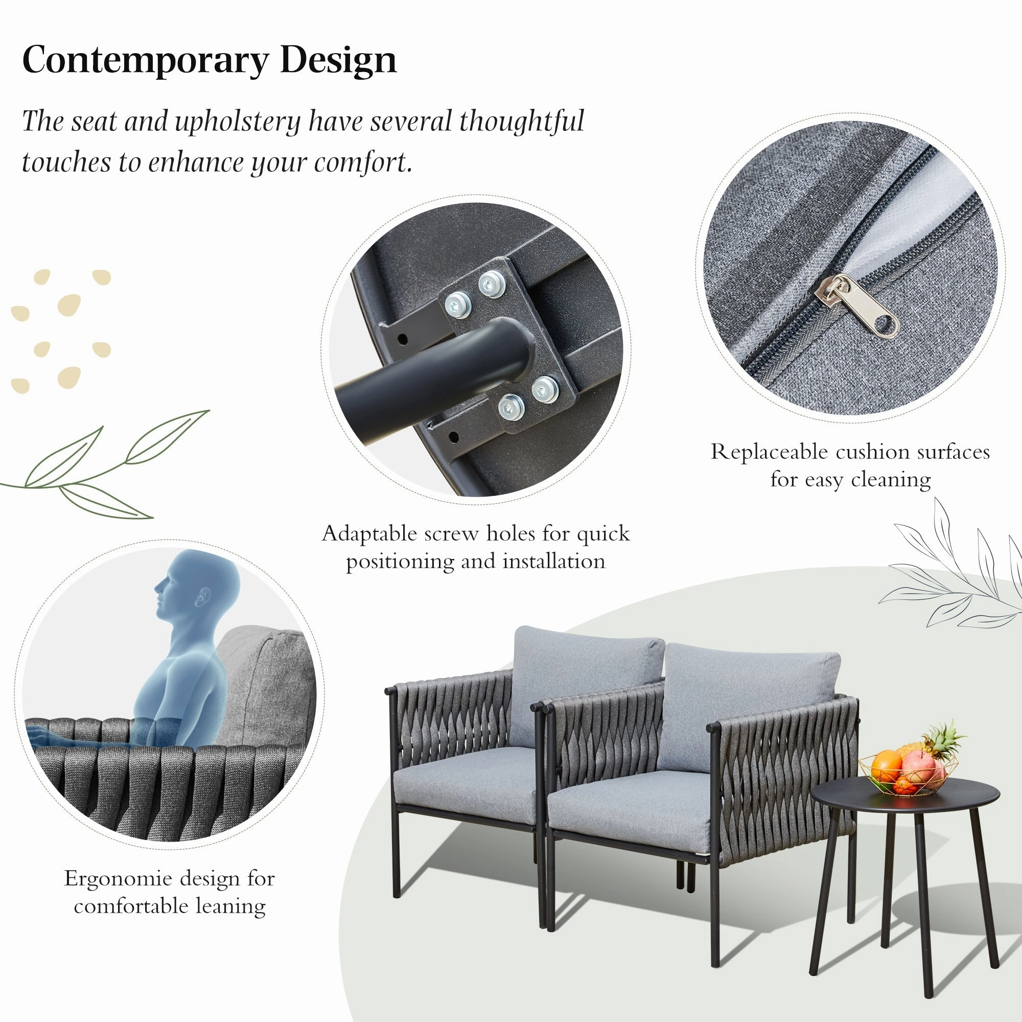 HOMREST 3-Piece Patio Bistro Set, Modern Outdoor Furniture, Earth Black & Starry Sky Gray