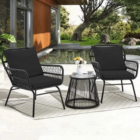 HOMREST 3-Piece Patio Bistro Set with Glass Top Table & 2 Ergonomic Armchairs, Blackoutdoor patio furniture set