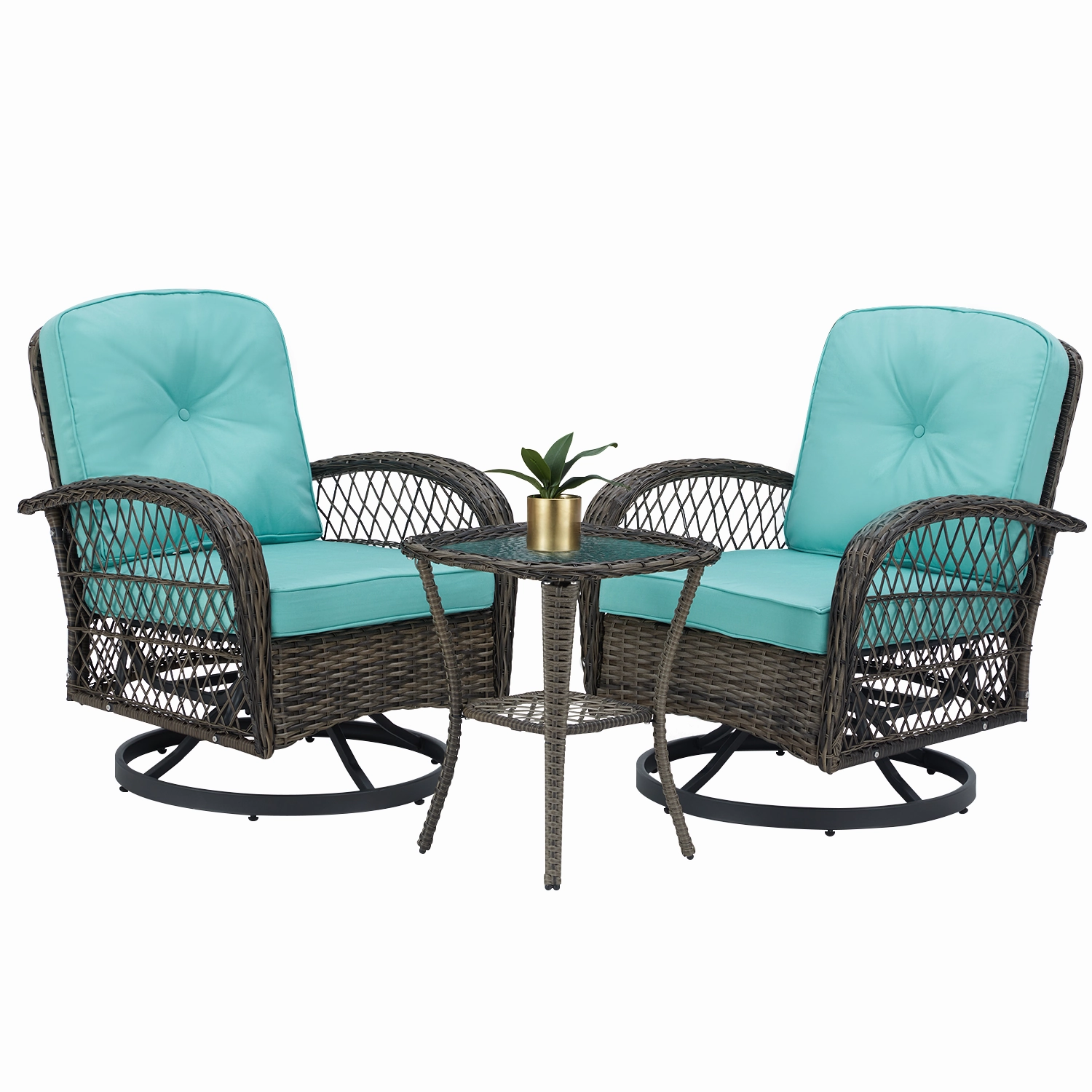 HOMREST 3-piece Patio Swivel Glider Chair Set360 Glide & Rotate, Blue