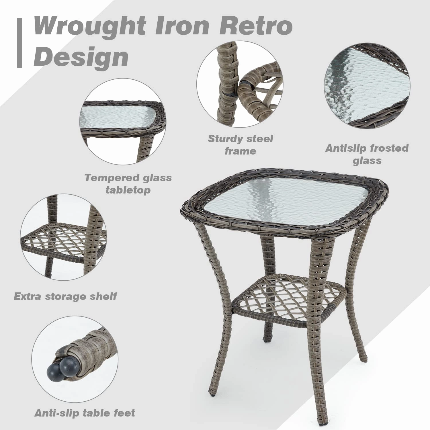 HOMREST 3-piece Patio Swivel Glider Chair Set360 Glide & Rotate, Grey