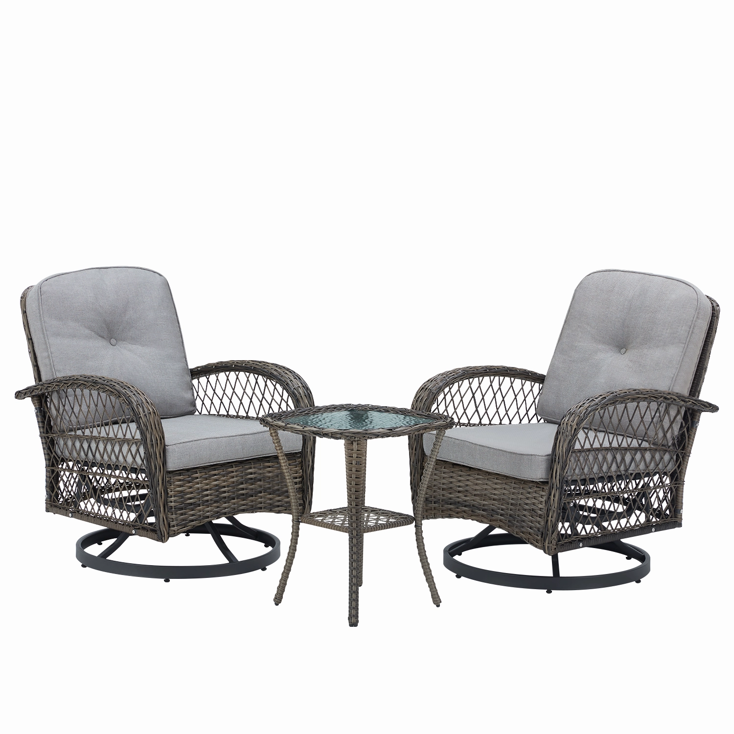 HOMREST 3-piece Patio Swivel Glider Chair Set360 Glide & Rotate, Grey