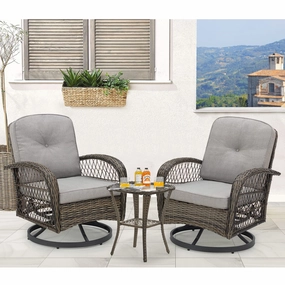 HOMREST 3-piece Patio Swivel Glider Chair Set360 Glide & Rotate, Greyoutdoor patio furniture set