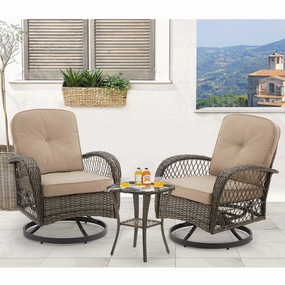 HOMREST 3-piece Patio Swivel Glider Chair Set360 Glide & Rotate, Khakioutdoor patio furniture set