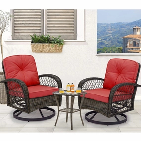 HOMREST 3-piece Patio Swivel Glider Chair Set360 Glide & Rotate, Redoutdoor patio furniture set