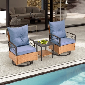 HOMREST 3-Piece Patio Swivel Rocker Set with Rattan Coffee Table, Blueoutdoor patio furniture set