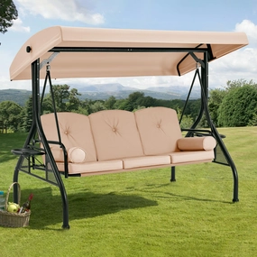 homrest 3-Seat Outdoor Porch Swing with Adjustable Canopy Backrest and 2 Side Traysoutdoor patio furniture set