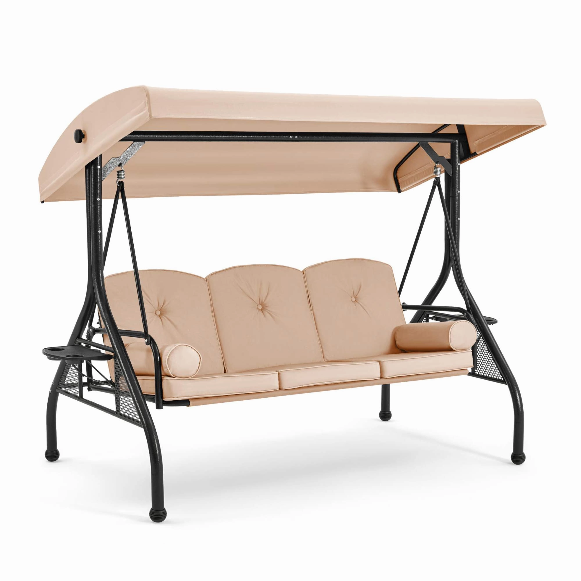 homrest 3-Seat Outdoor Porch Swing with Adjustable Canopy Backrest and 2 Side Trays