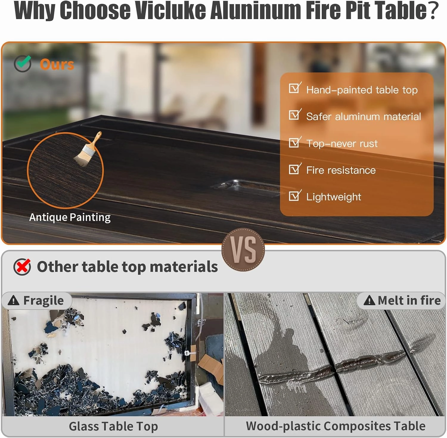 Homrest 44'' Propane Gas Fire Pit Table 50000 BTU  w/ Faux Ledgestone, Gray