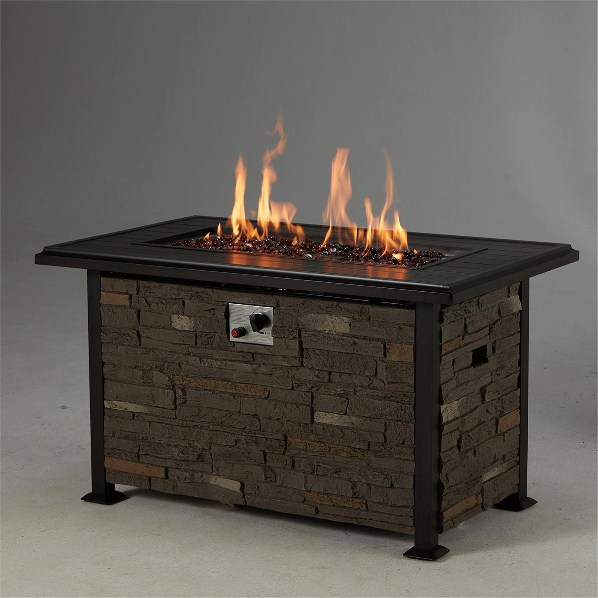 Homrest 44'' Propane Gas Fire Pit Table 50000 BTU  w/ Faux Ledgestone, Gray