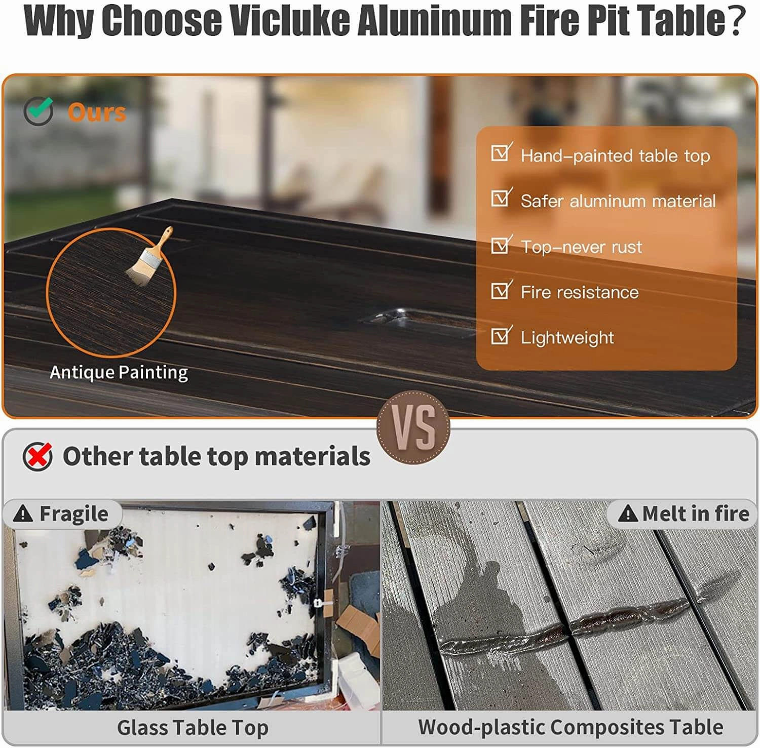 Homrest 44'' Propane Gas Fire Pit Table w/ Faux Ledgestone and Wind guard, Gray