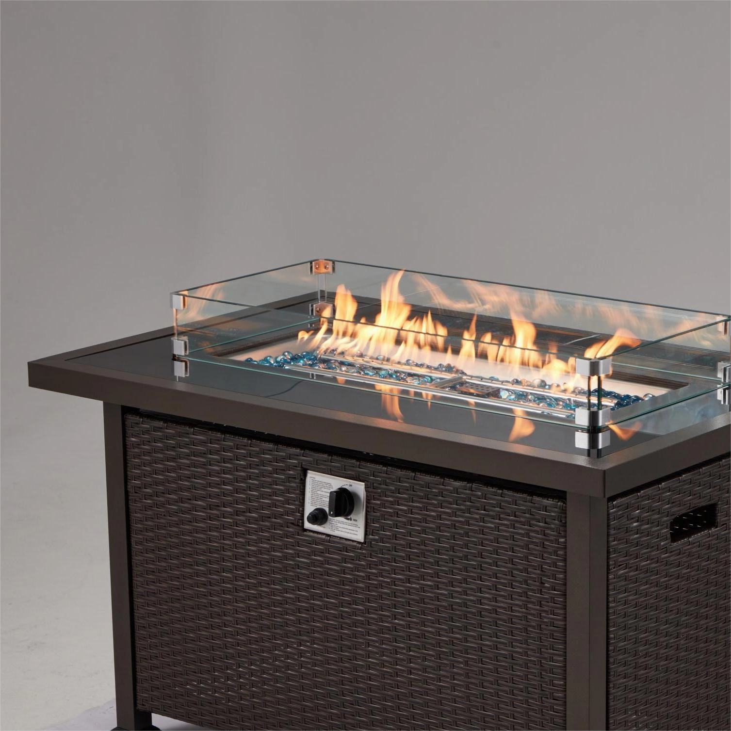 Homrest 44 in Outdoor Propane Gas Fire Pit Table with Glass Wind Guard, Dark Brown