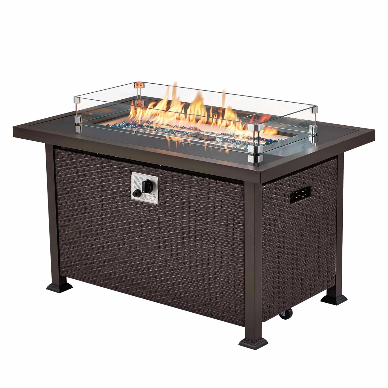 Homrest 44 in Outdoor Propane Gas Fire Pit Table with Glass Wind Guard, Dark Brown
