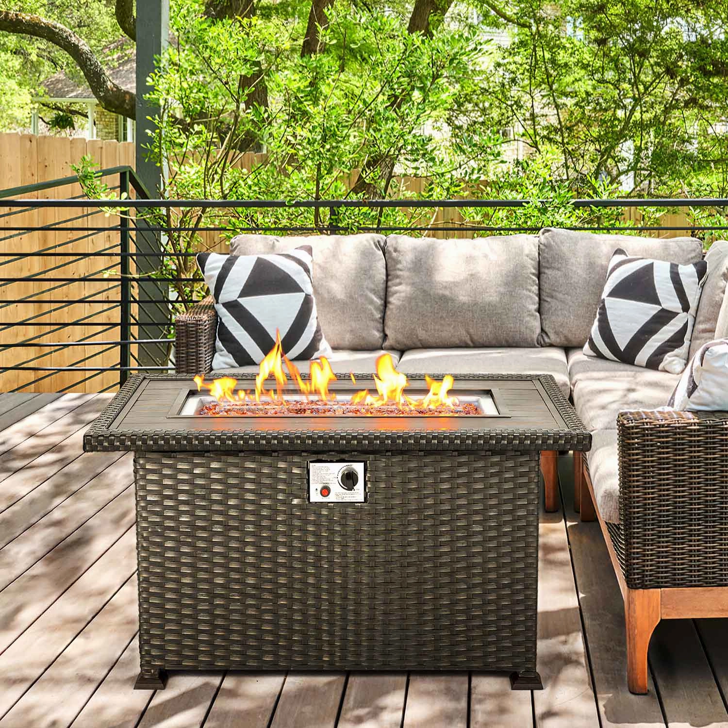 Homrest 44" Patio Propane Fire Pit Table, 50000 BTU Auto-Ignition, Black