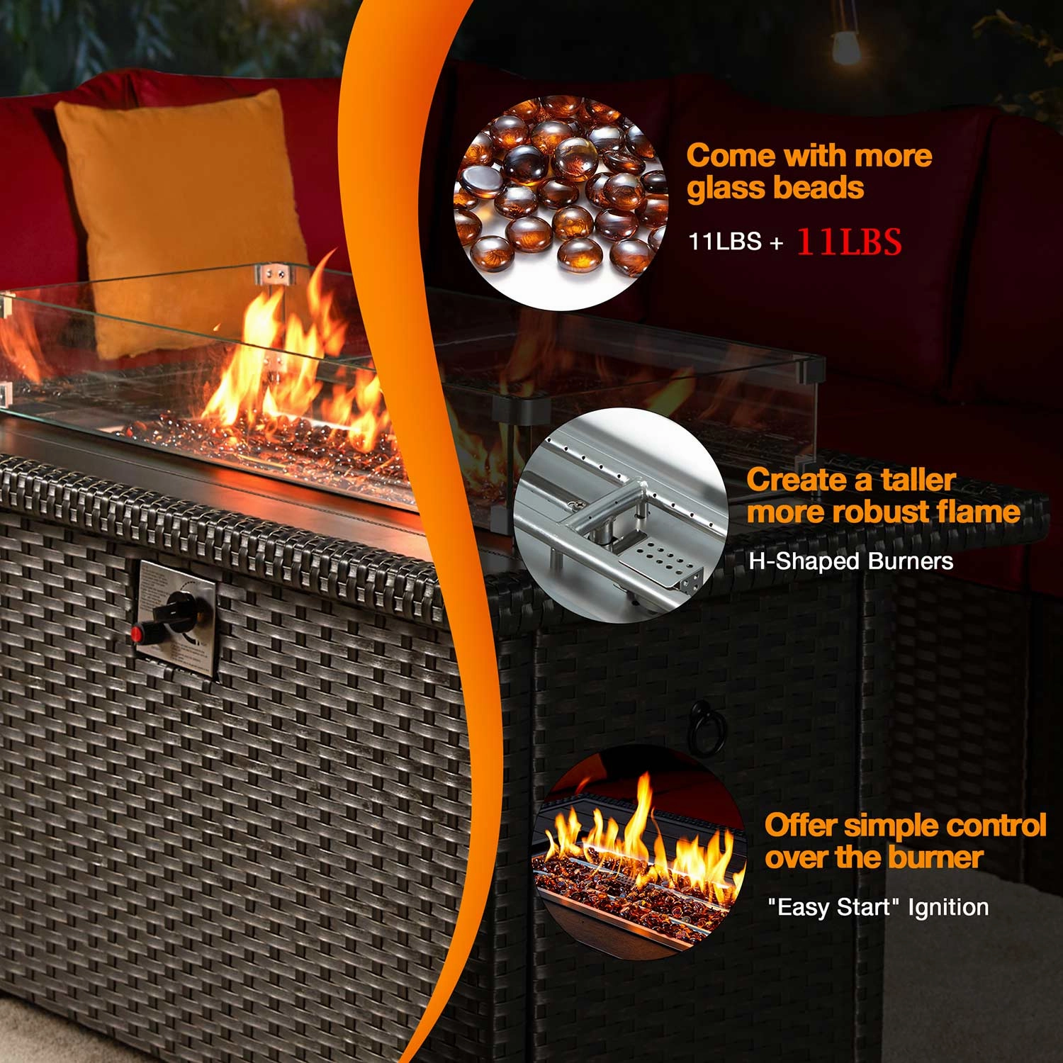 Homrest 44" Patio Propane Fire Pit Table, 50000 BTU Auto-Ignition, Black