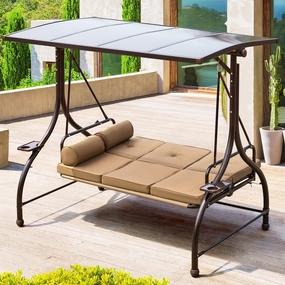 HOMREST 57in Outdoor Patio Swing with Hardtop,  Convertible Backrest Swing Bed with Cushion, 2 Pillowsoutdoor patio furniture set