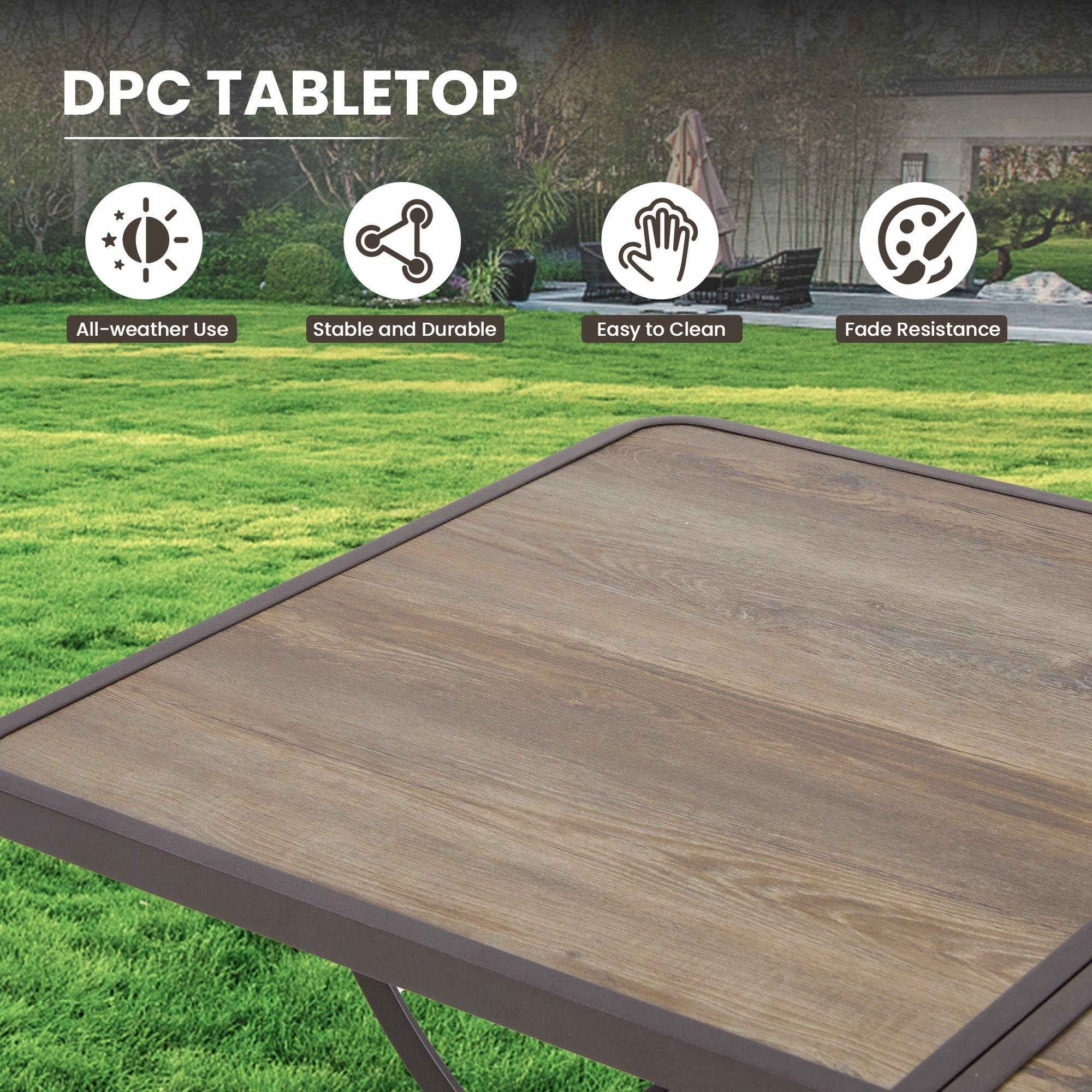 HOMREST 63" x 36" Outdoor Patio Dining Table with 1.96" Adjustable Umbrella Hole