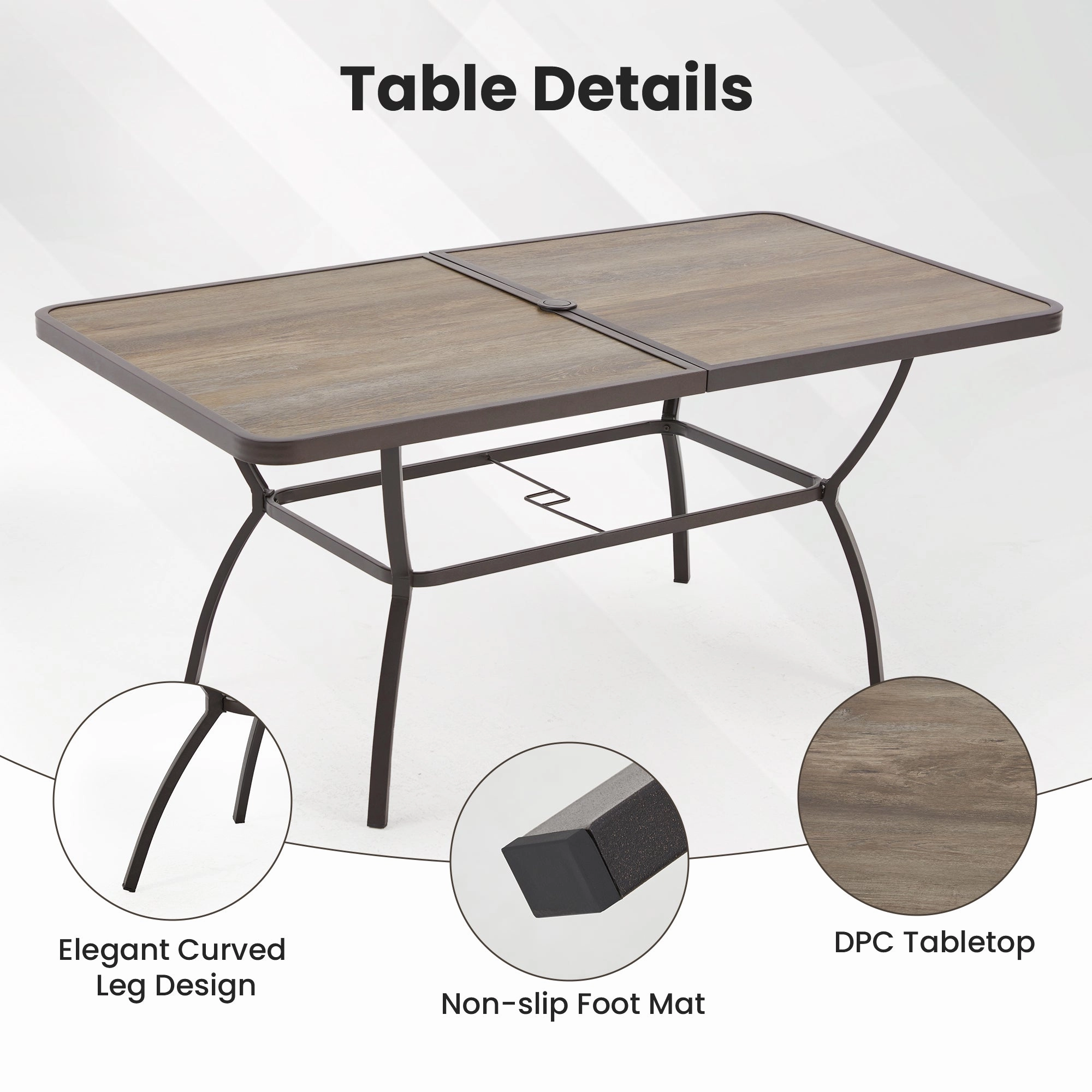 HOMREST 63" x 36" Outdoor Patio Dining Table with 1.96" Adjustable Umbrella Hole