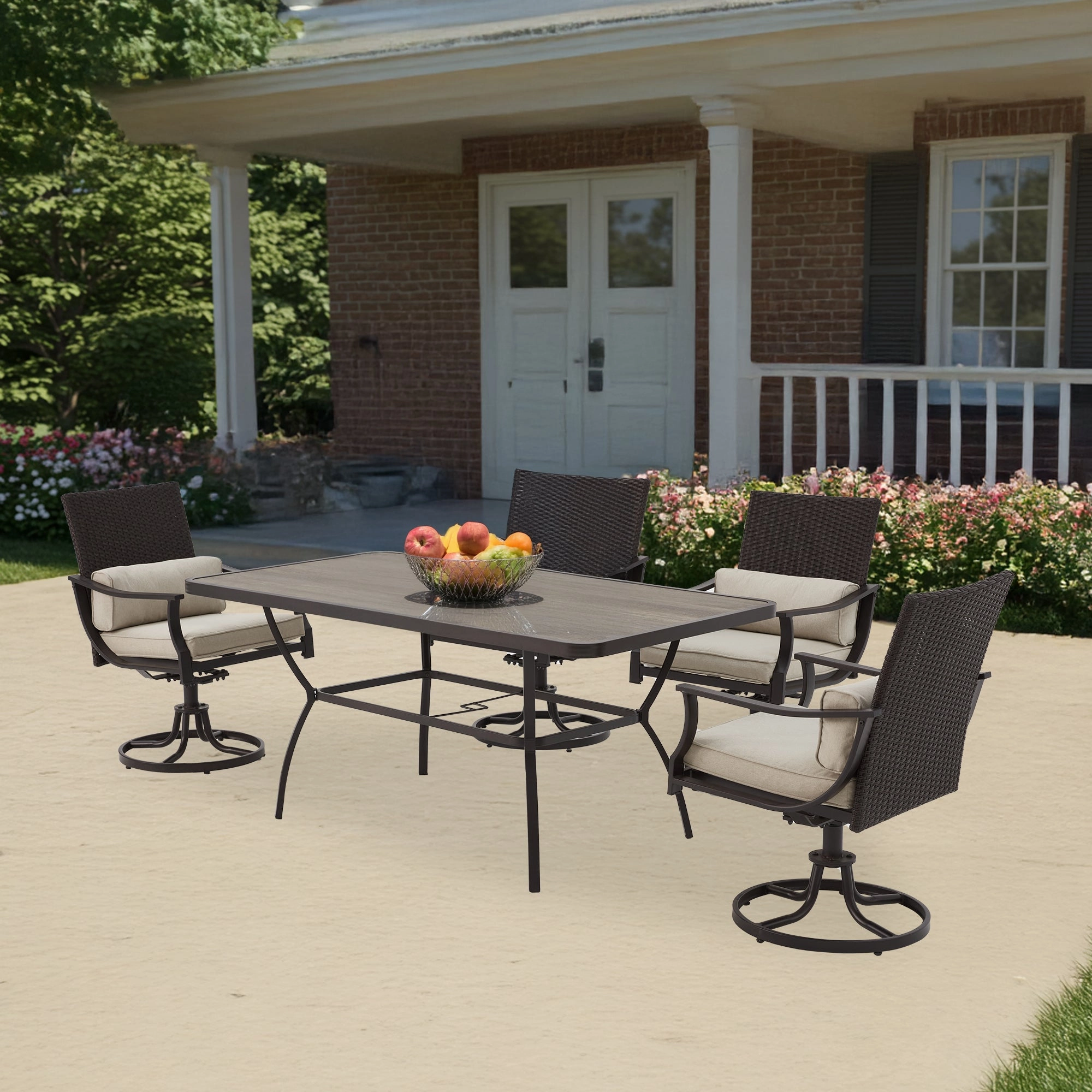HOMREST 63" x 36" Outdoor Patio Dining Table with 1.96" Adjustable Umbrella Hole