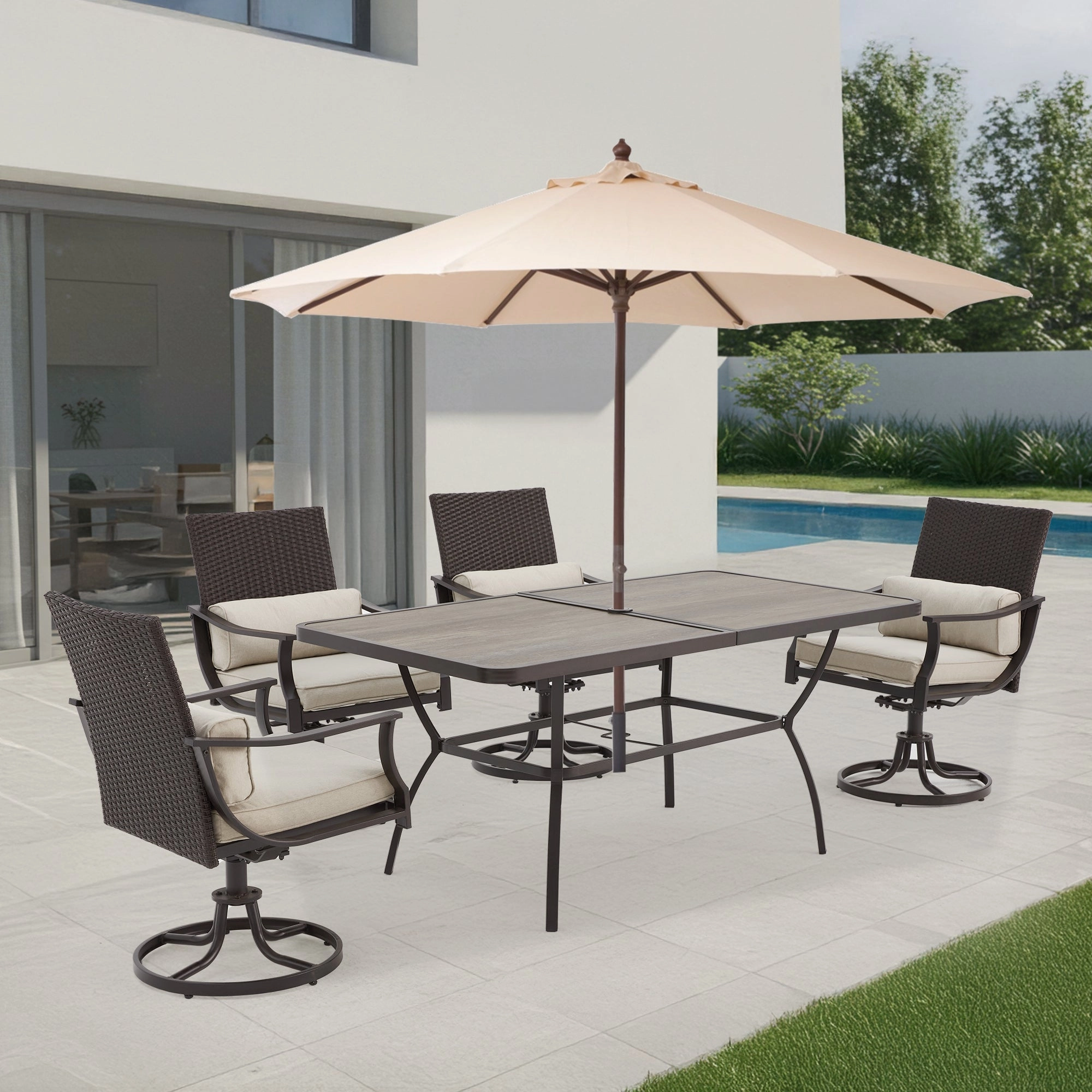 HOMREST 63" x 36" Outdoor Patio Dining Table with 1.96" Adjustable Umbrella Hole