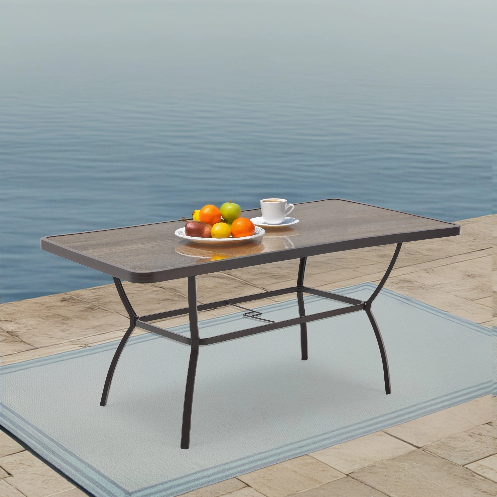 HOMREST 63" x 36" Outdoor Patio Dining Table with 1.96" Adjustable Umbrella Hole