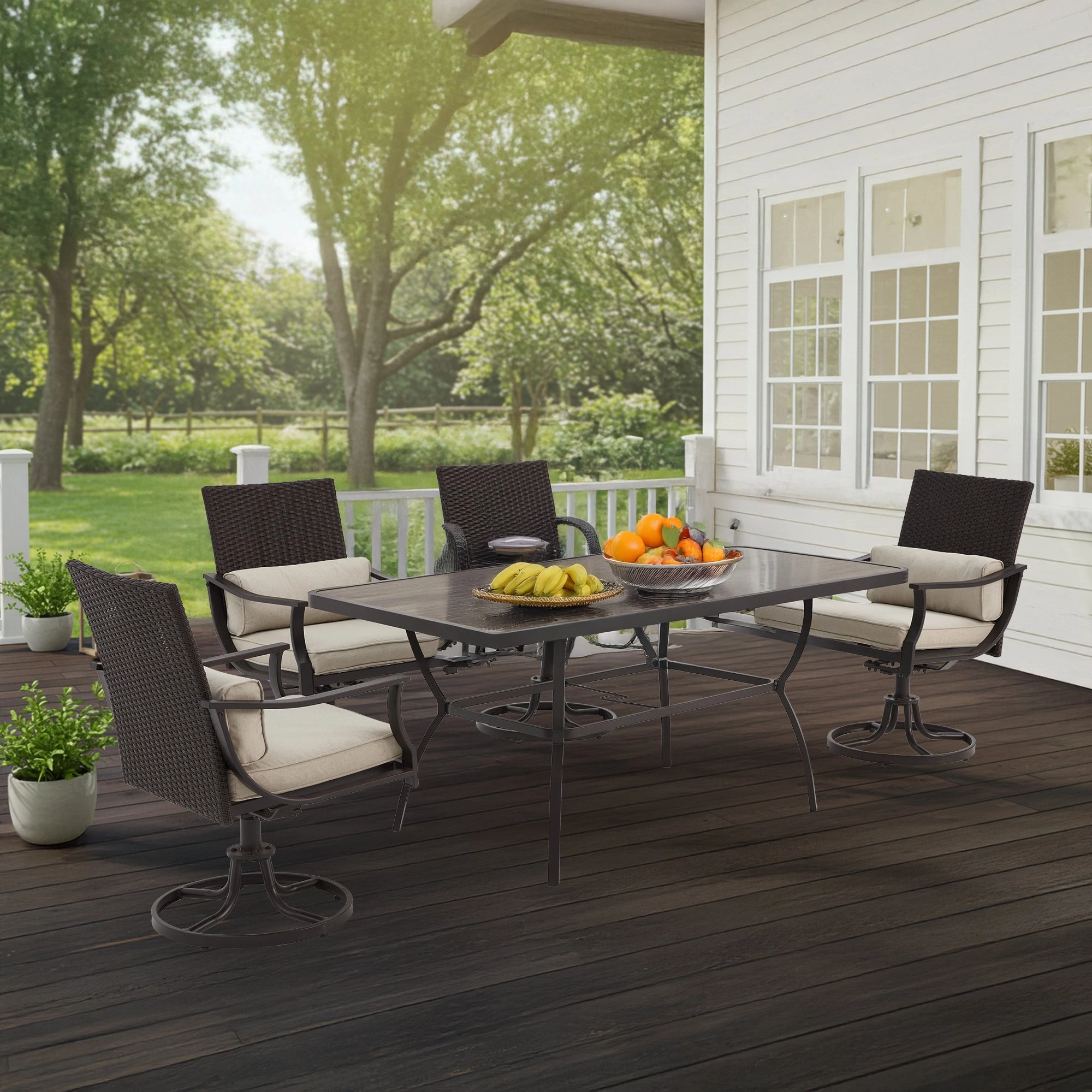 HOMREST 63" x 36" Outdoor Patio Dining Table with 1.96" Adjustable Umbrella Hole