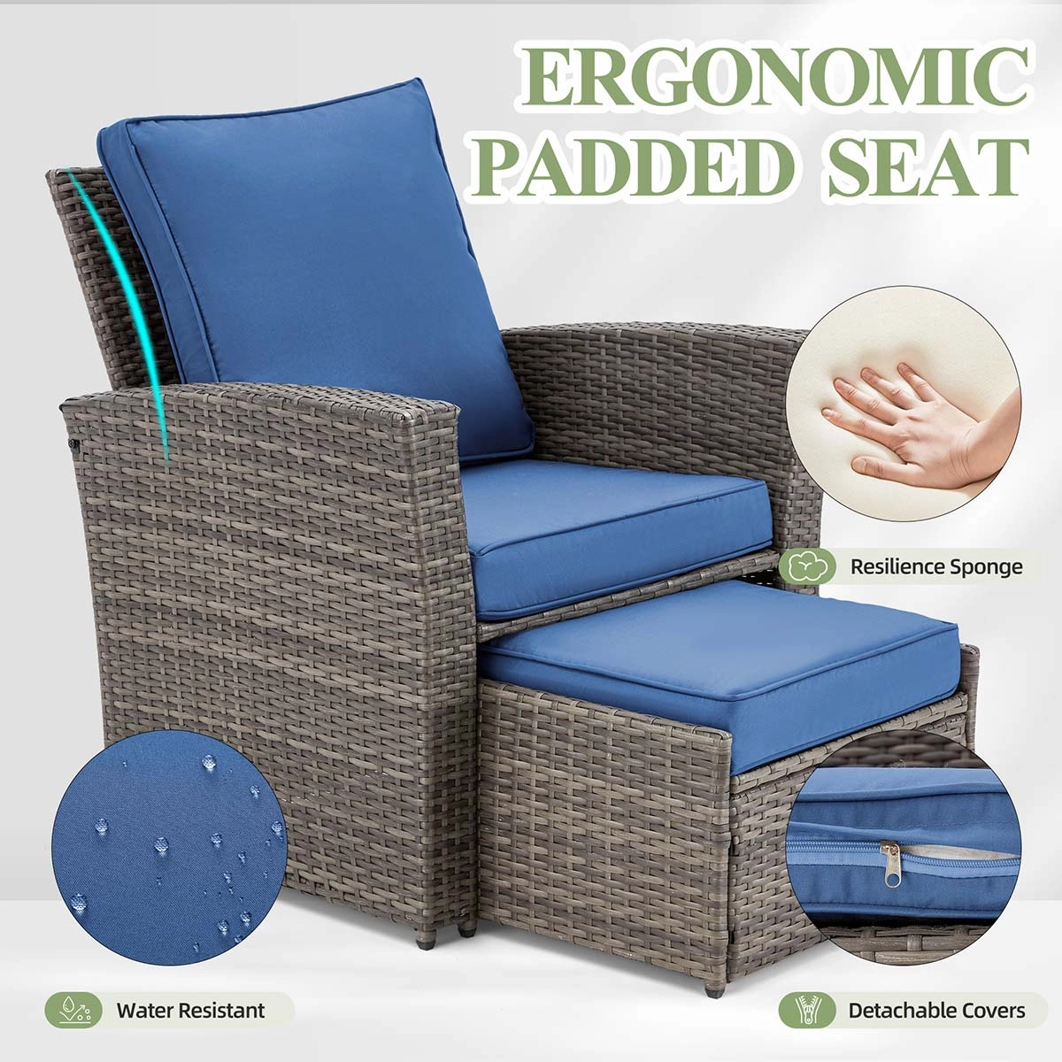 Homrest 6 Pcs Patio Furniture Set with Ottoman and Storage Table, Blue