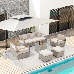 Homrest 6 Pcs Patio Furniture Set with Thick Cushion and Coffee Table, Light Grayoutdoor patio furniture set