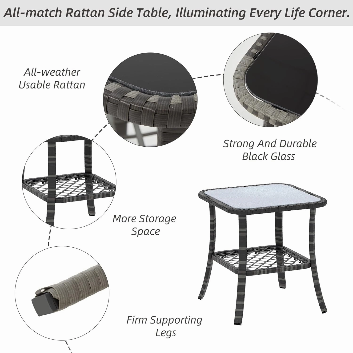 HOMREST 6 Piece Patio Conversation Sets with Sofa Couch, Rattan Wicker Swivel Chairs with 2 Ottoman, Coffee Table & Cushions, Grey