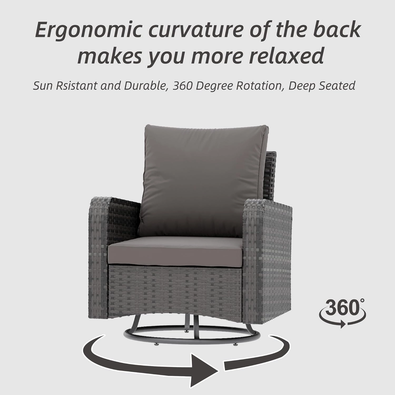 HOMREST 6 Piece Patio Conversation Sets with Sofa Couch, Rattan Wicker Swivel Chairs with 2 Ottoman, Coffee Table & Cushions, Grey