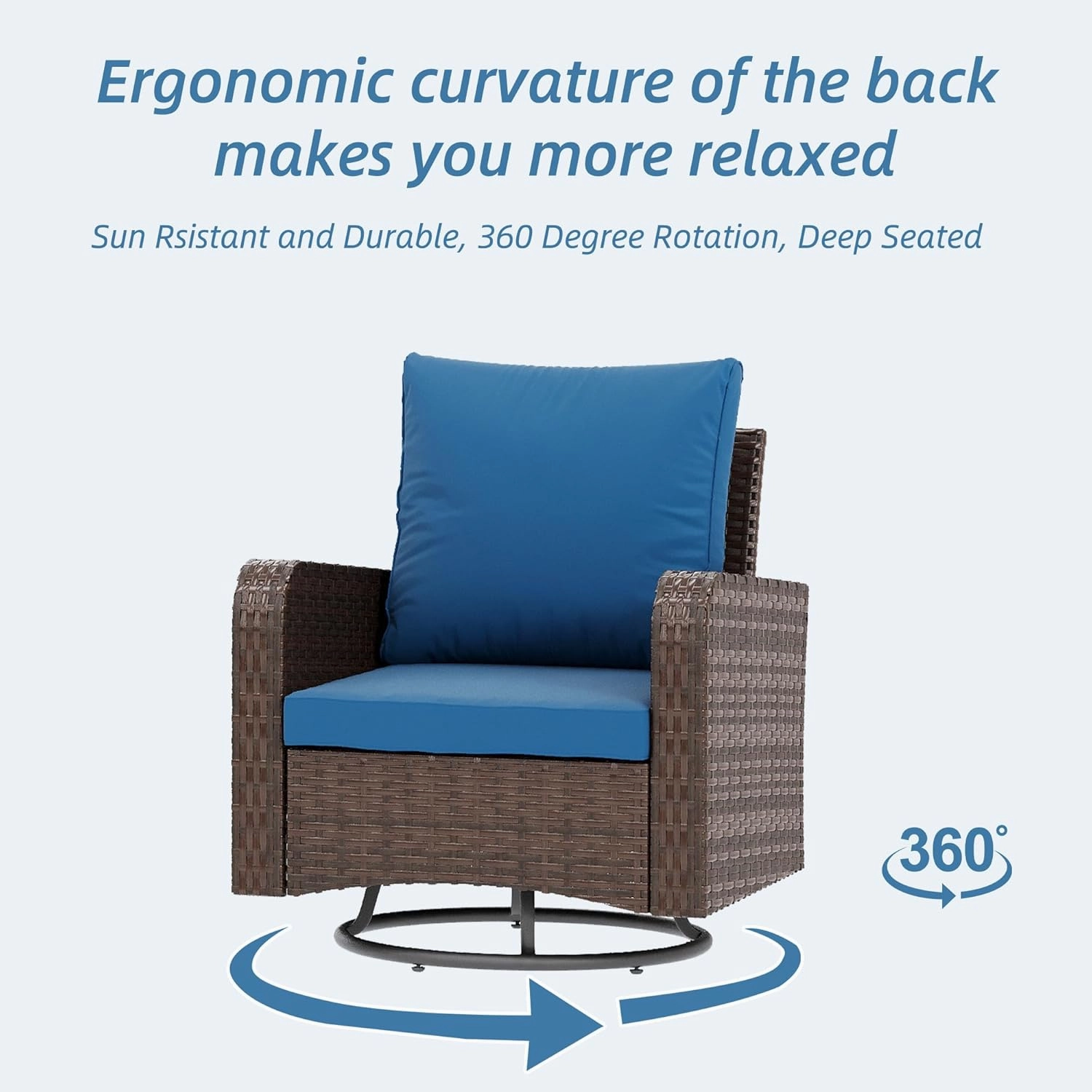 HOMREST 6 Piece Patio Conversation Sets with Sofa Couch, Rattan Wicker Swivel Chairs with 2 Ottoman, Coffee Table & Cushions, Navy