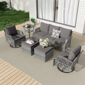 HOMREST 6 Piece Patio Furniture Set, Rattan Outdoor Sectional for Deck Backyard Porch (7 Seats, Gray)outdoor patio furniture set
