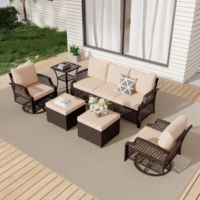 HOMREST 6 Piece Patio Furniture Set, Rattan Outdoor Sectional for Deck Backyard Porch (Khaki)outdoor patio furniture set