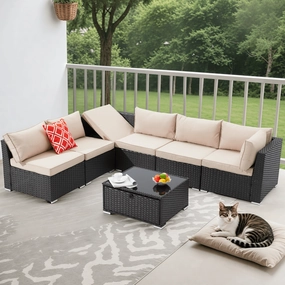 Homrest 7 Piece Outdoor Patio Furniture with Storage Table, Cushions and Pillows, Khakioutdoor patio furniture set