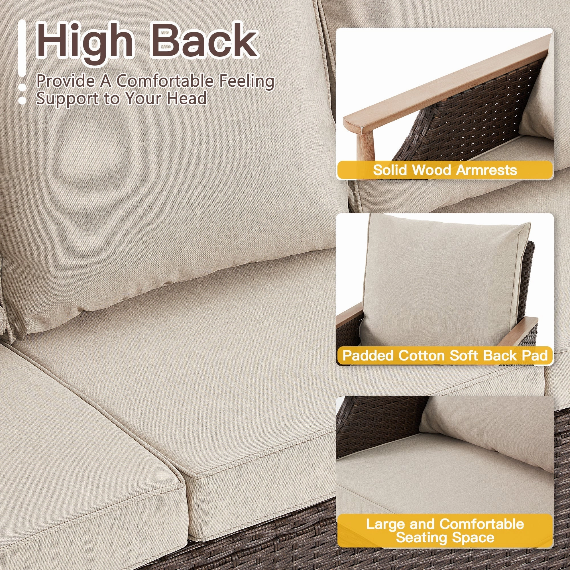 HOMREST 7-Piece Outdoor Wicker Patio Set with Swivel Chairs, Ottoman & Coffee Table, Beige