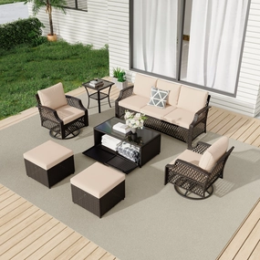 HOMREST 7 Piece Patio Furniture Set, Rattan Outdoor Sectional for Deck Backyard Porch (7 Seats, Khaki)outdoor patio furniture set