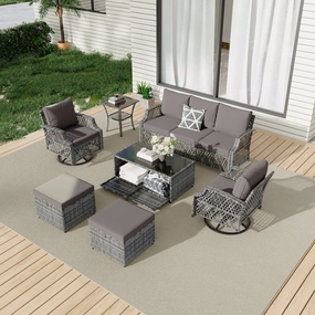 HOMREST 7 Piece Patio Furniture Set, Rattan Outdoor Sectional for Deck Backyard Porch (Gray)outdoor patio furniture set