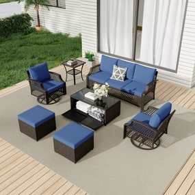 HOMREST 7 Piece Patio Furniture Set, Rattan Outdoor Sectional for Deck Backyard Porch (Navy Blue)outdoor patio furniture set
