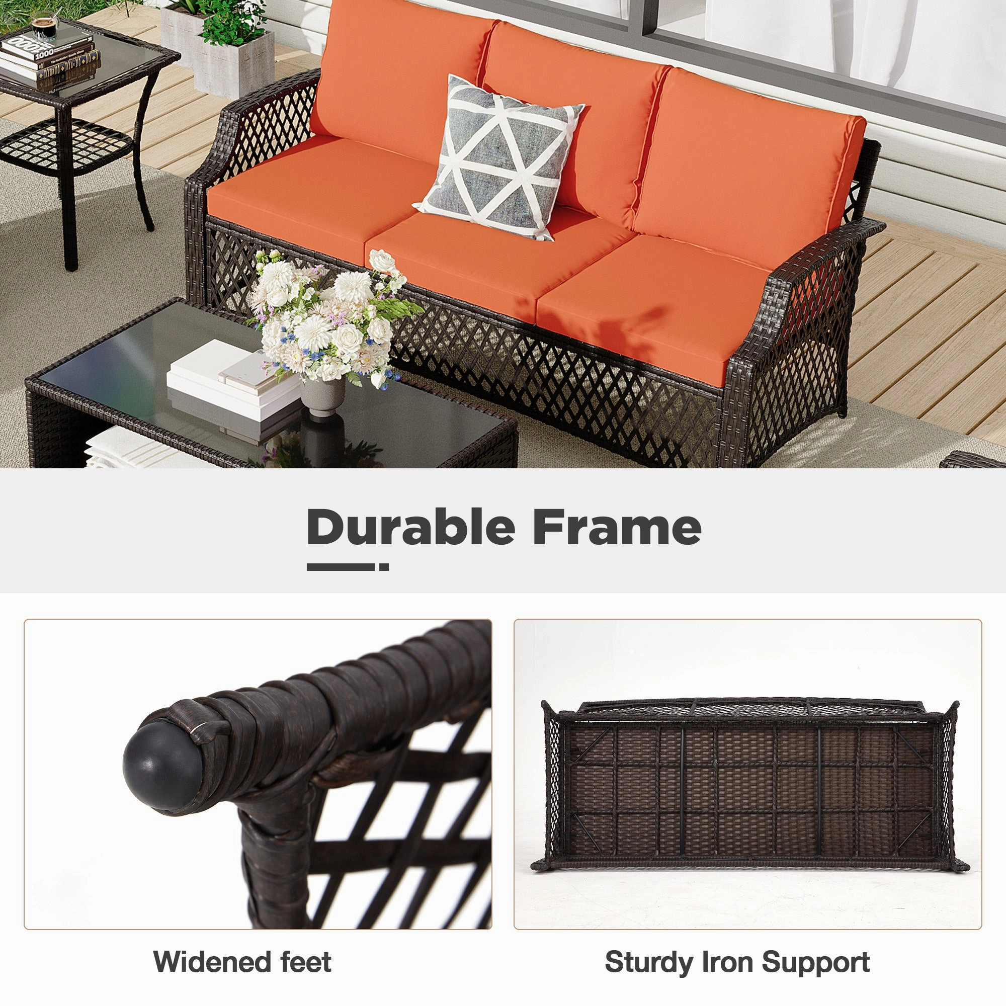 HOMREST 7 Piece Patio Furniture Set, Rattan Outdoor Sectional for Deck Backyard Porch (Orange)